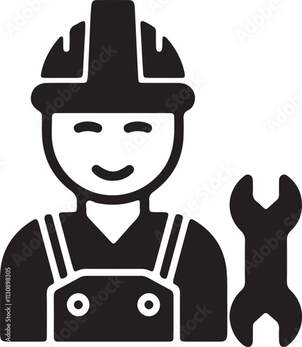 Illustration of a silhouette icon featuring a locksmith with a smiling expression