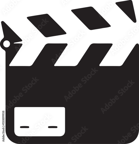 Illustration of a silhouette icon featuring a clapperboard with the "cut" and "action" labels