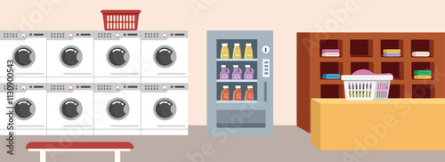 Clean clothes in the rack. Vending machine. Dishwasher. Laundry utensil. Laundry store. Laundry shop.