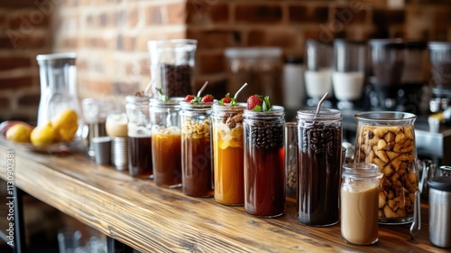 Wallpaper Mural A cold brew coffee bar setup with different flavors and toppings, inviting coffee enthusiasts to customize their drinks Torontodigital.ca