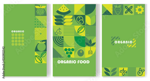 Templates with geometric shapes of plants, fruits, vegetables, berries, melons, and agricultural products.