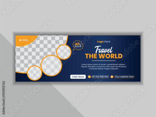 Modern travel agency facebook cover, social media cover design, Travel the world facebook cover template vector of illustration.