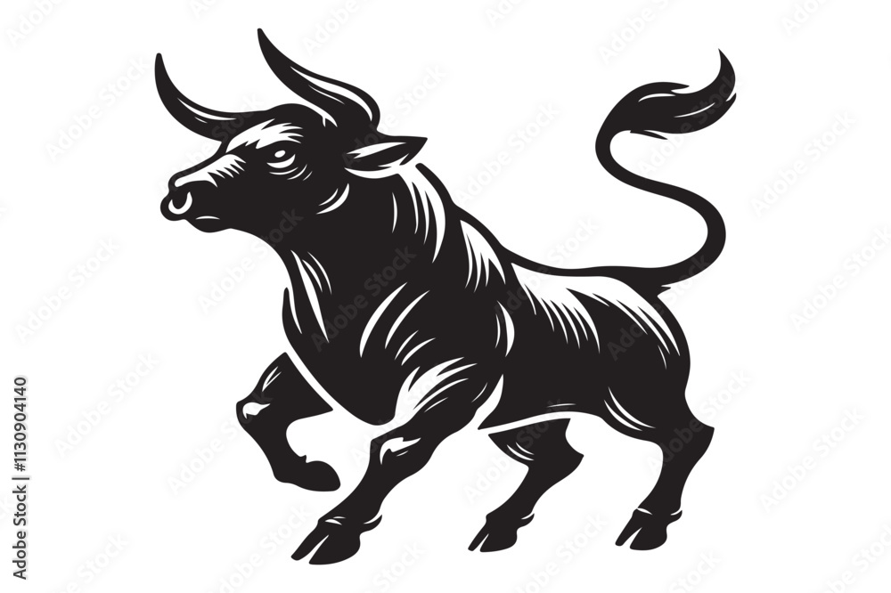 Fototapeta premium Bull silhouette icon set. strength and perseverance symbol on white background