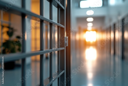 A striking image of an open prison door revealing a corridor bathed in sunlight, symbolizing hope and the potential for freedom in a world of confinement and isolation.