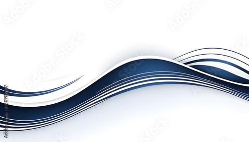 A simple abstract vector design featuring smooth navy blue gradient lines, curves, and waves on a clean white backdrop.