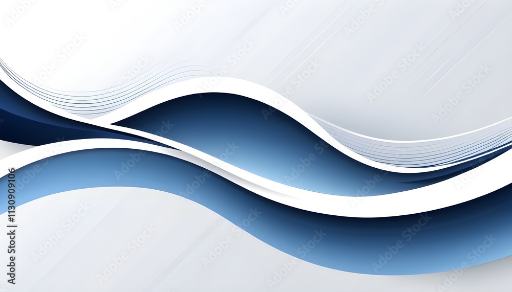 Obraz premium A simple abstract vector design featuring smooth navy blue gradient lines, curves, and waves on a clean white backdrop.