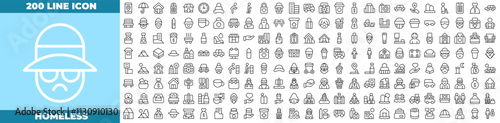 Homeless Line Editable Icons set. Vector illustration in modern thin line style of homeless icons: homeless, people, family, etc