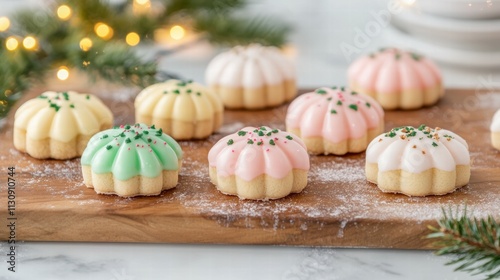 Baking christmas cookies on a frosty wooden cutting board with abbe photo