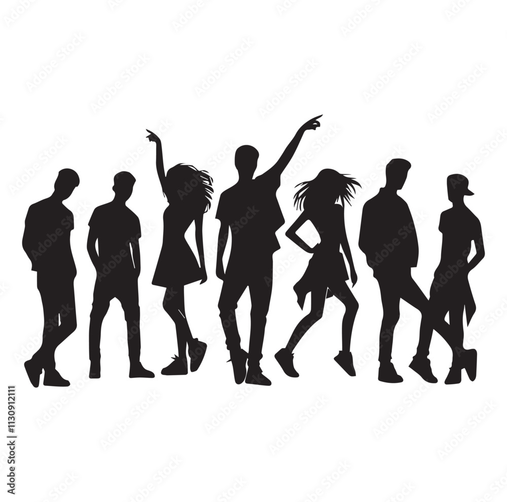 Fototapeta premium Silhouettes of teenager dancing in group Vector SHR