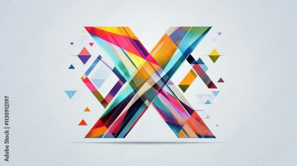 A vibrant and colorful abstract representation of the letter X, featuring geometric shapes and lively patterns. A vibrant and colorful abstract representation of the letter X, featuring geometric shapes and lively patterns.