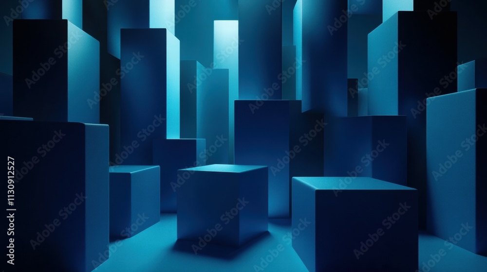 Naklejka premium Dynamic shapes on navy blue and cyan modern abstract art in digital aesthetic