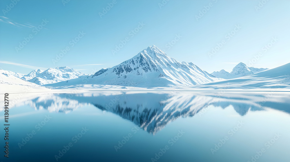 Obraz premium Serene Winter Mountain Lake 3D Render