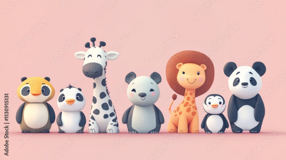 Naklejka premium An Adorable baby animals playful cute elephant tiger lion penguin bear cartoon illustration animal wildlife fauna zoo safari jungle nature happy