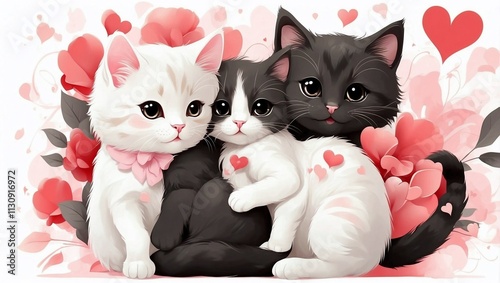 Cat love Cat couple hugging cudling and kissing Valentines day card Valentines photo