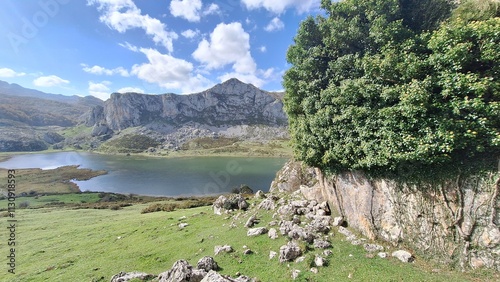 landscape with lake and mountains