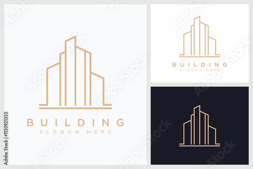 Line Art Style Building Logo, Line Art Style Vector Building Logo