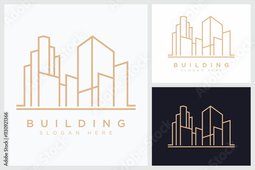 Line Art Style Building Logo, Line Art Style Vector Building Logo