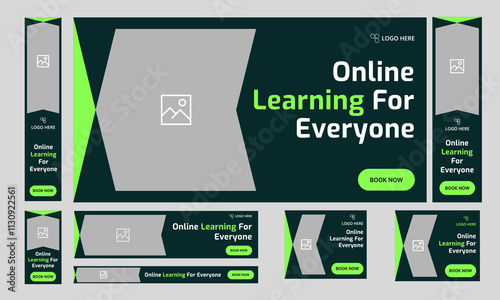 Best online learning web set banner design for social media post, online education web bundle banner design, fully customizable vector eps 10 file format