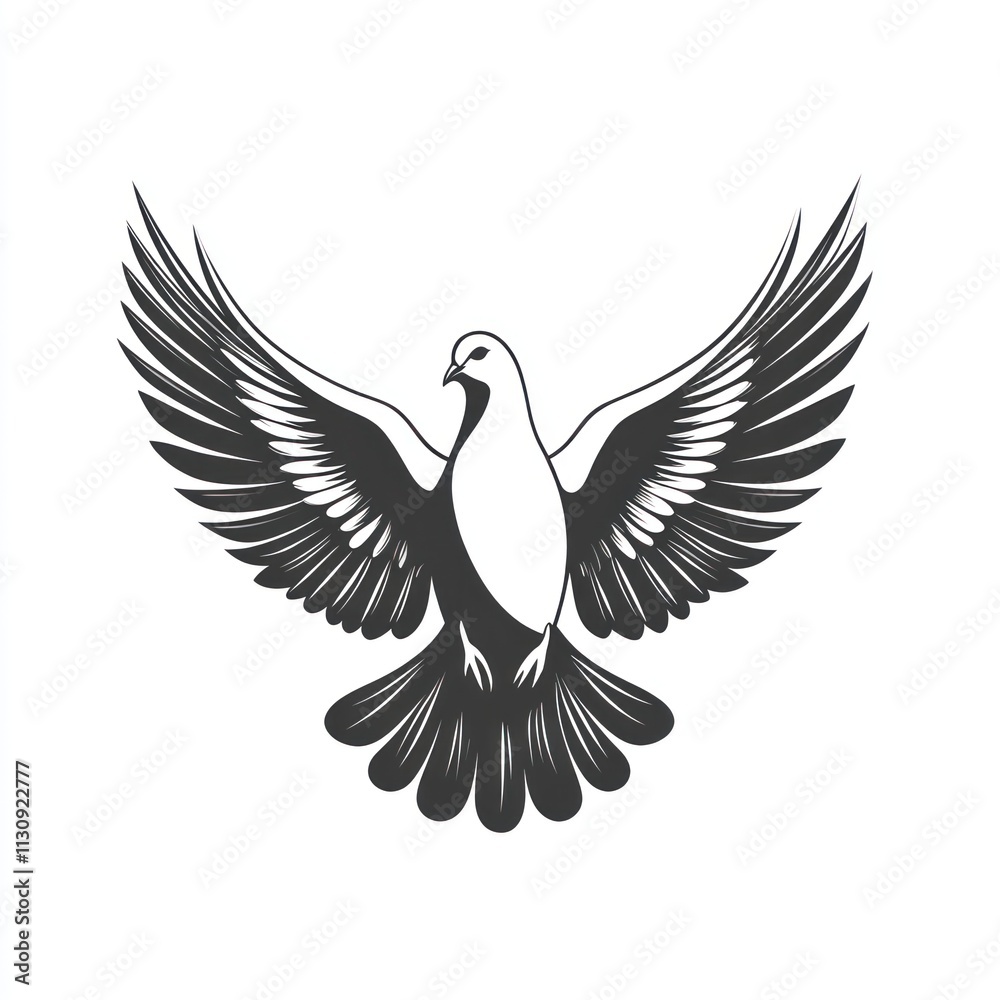 Fototapeta premium Vintage style illustration of a dove with outstretched wings.