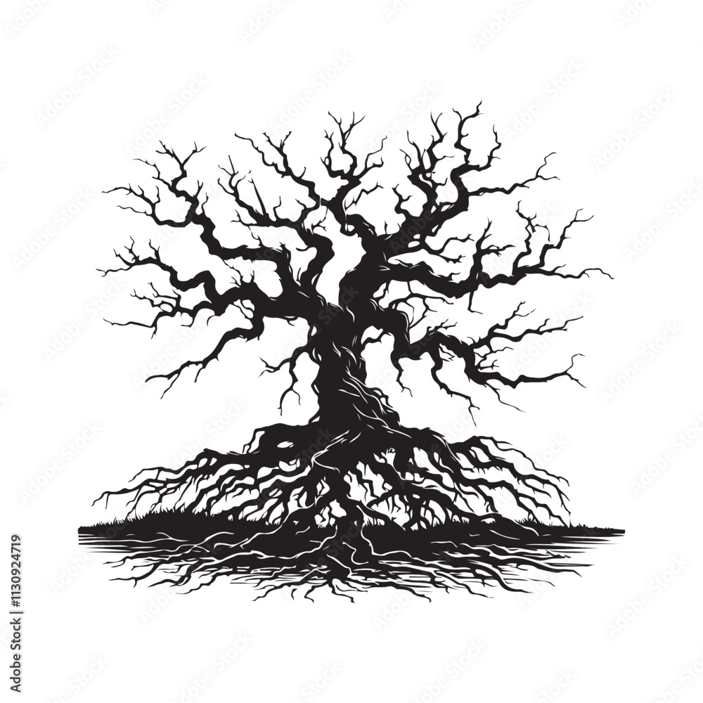 Obraz premium horror root tree black silhouette