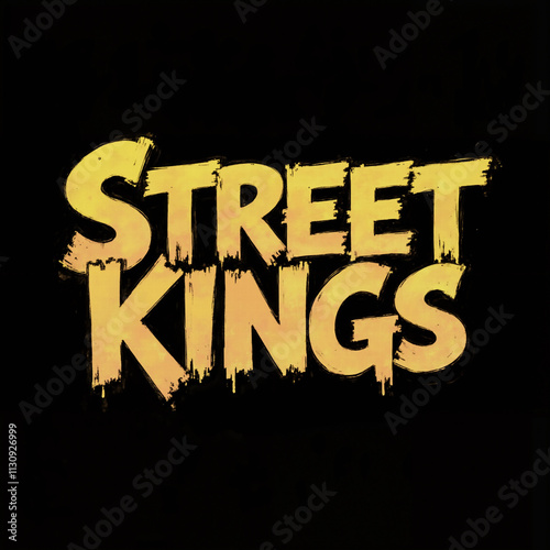 Street Kings is a movie poster with a black background and yellow letters. The poster has a graffiti-like font and he is from the 1980s