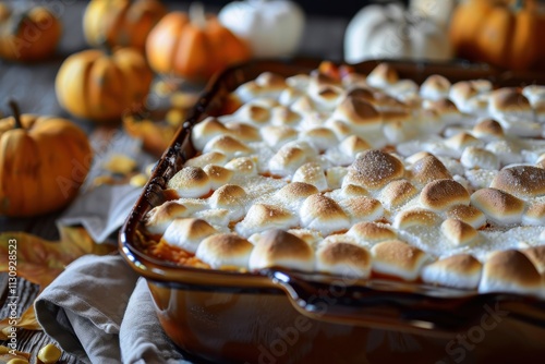 Homemade sweet potato casserole with marshmallow topping is delicious photo