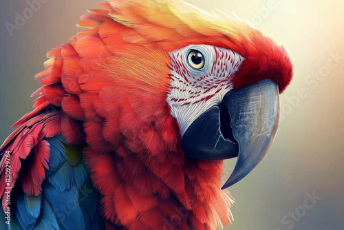 Parrot illustration, bold colors, graphic design, stylized animal portrait, unique art style on a light background, emphasis on features and colors. photo