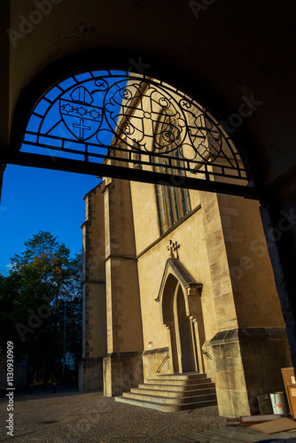 Emmaus monastery Na Slovanech, Abbey Church of the Blessed Virgin Mary, St. Jerome and Slavic Saints, Prague, Czech Republic, sunny day photo