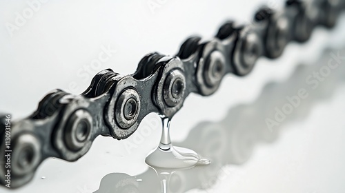 Oil Dripping on Bicycle Chain Showcasing Smooth Lubrication on Clean White Canvas