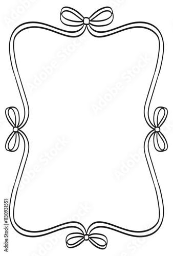 Vintage bow frame for greeting cards, wedding and birthday party, picnic invitations in cute elegant coquette style. Hand drawn ribbons border illustration isolated on transparent background.