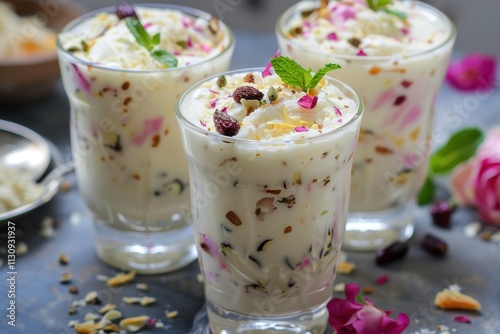 Ice cream with nuts and noodles photo