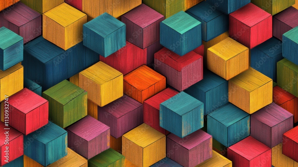 Obraz premium A vibrant arrangement of colorful wooden blocks stacked together, creating a lively and playful atmosphere.