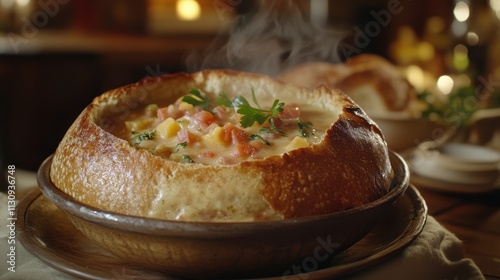 Wallpaper Mural Steaming Bread Bowl Soup: A Culinary Delight Torontodigital.ca