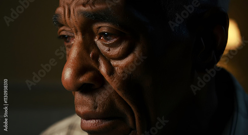 Close up of a sad and depressed old or elderly african american man face