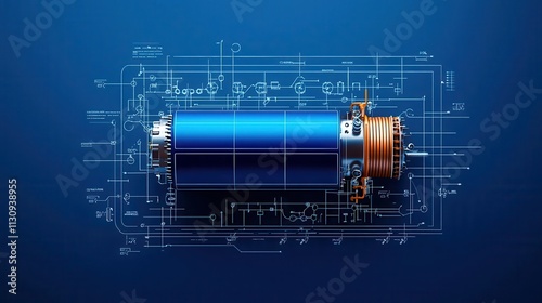 Detailed blueprintstyle illustration of a highcapacity battery undergoing a swap process photo