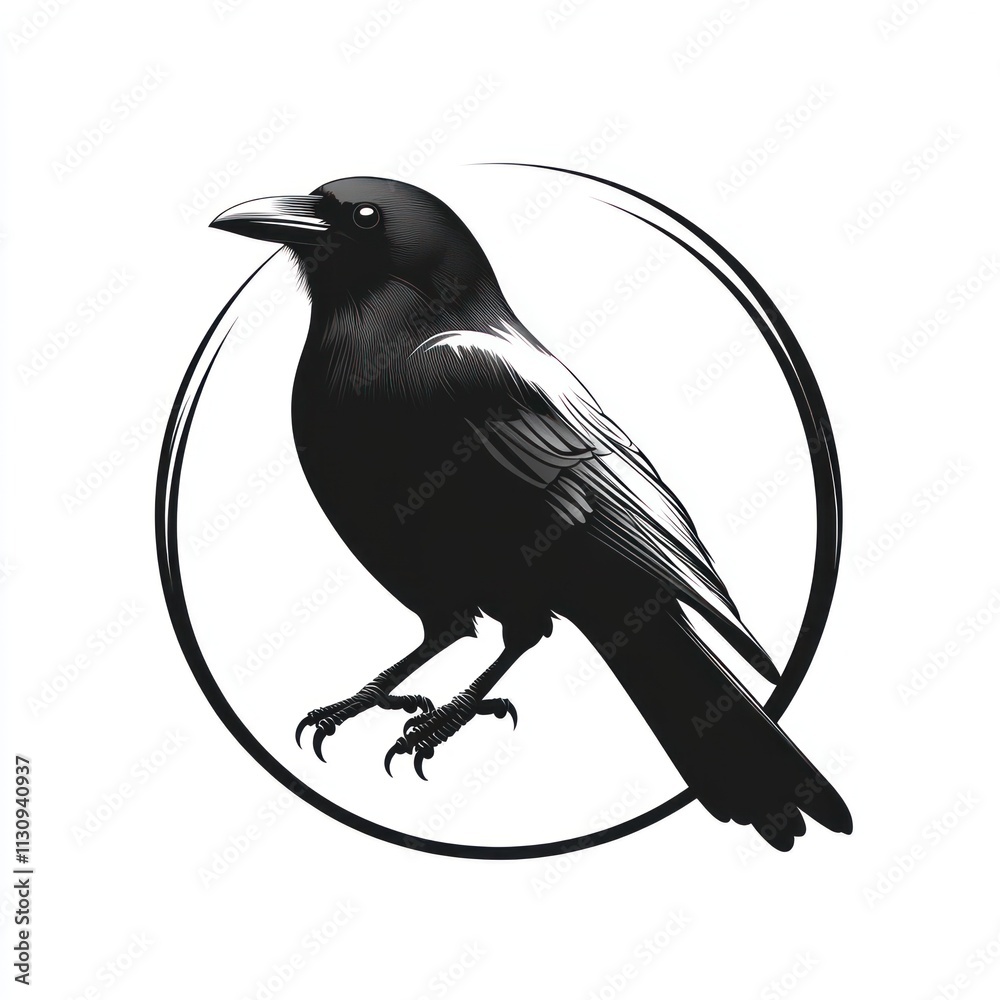 Fototapeta premium Silhouette of a crow in a circle.