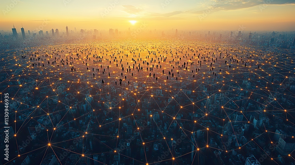 Fototapeta premium A world pattern with networking grids represents global communication, community, and society connections, emphasizing the importance of universal software and digital links