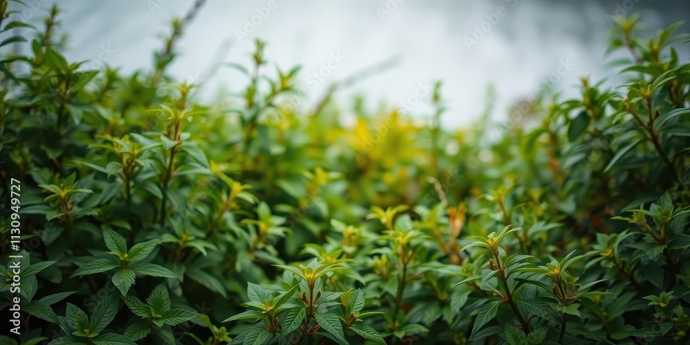 Fototapeta premium Blurred image of serene natural background with water and lush plants, greenery, foliage, serene