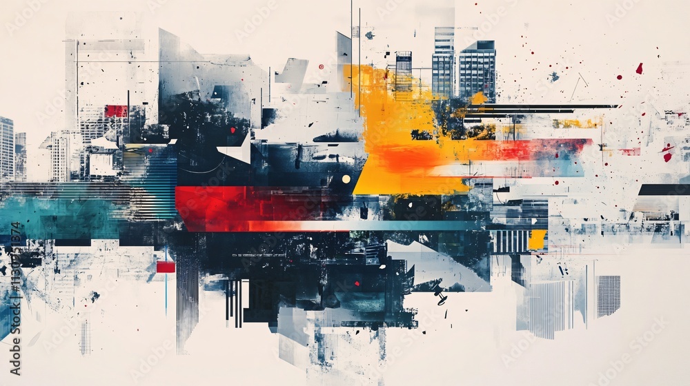 Fototapeta premium Abstract Cityscape: A Colorful Blend of Urban Architecture and Modern Art