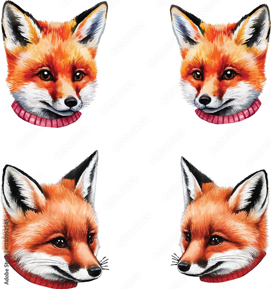 Fototapeta premium fox head silhouette icon set vector color concept 