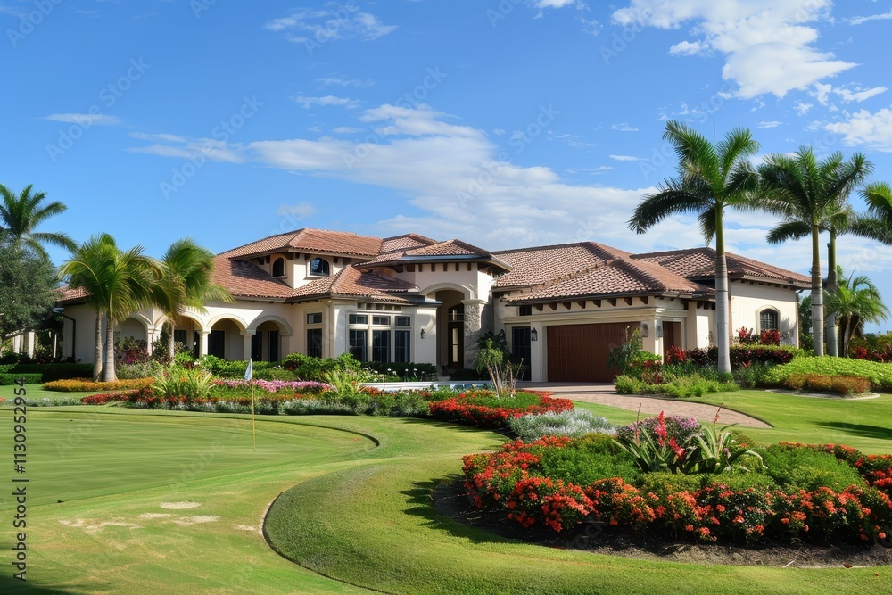 Fototapeta premium Luxury home on golf course with beautiful surroundings