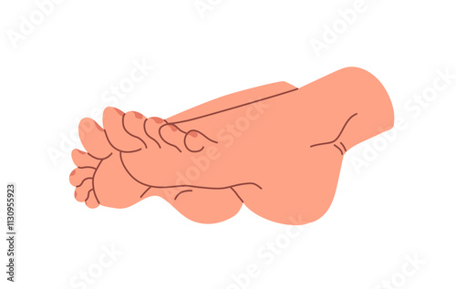 Seductive bare female feet in pose side view. Barefoot woman with pedicure. Anatomy of human legs: toes, nails, heel, sole. Podiatry and health. Flat isolated vector illustration on white background