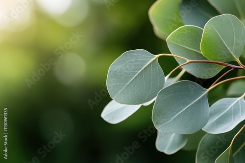 An artistic close-up of lush green leaves set against a soft blurred background, evoking a sense of peace and highlighting the vibrant details of nature's beauty. photo