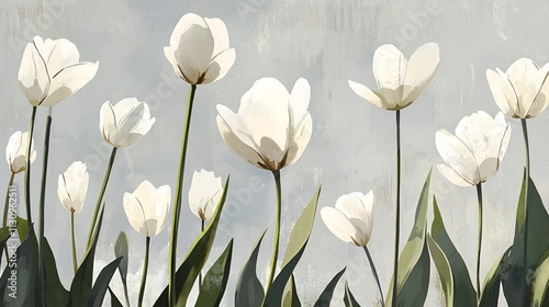 Elegant White Tulips Blooming Against Soft Abstract Backdrop