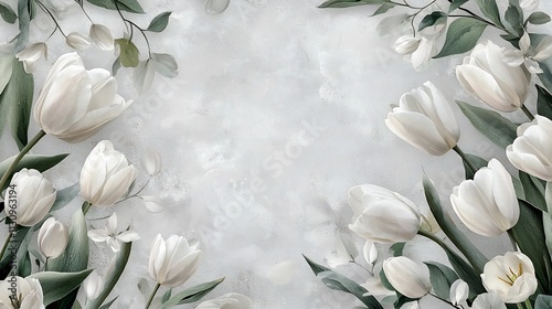 Stunning White Tulips with Smooth Petals on Textured Gray Background