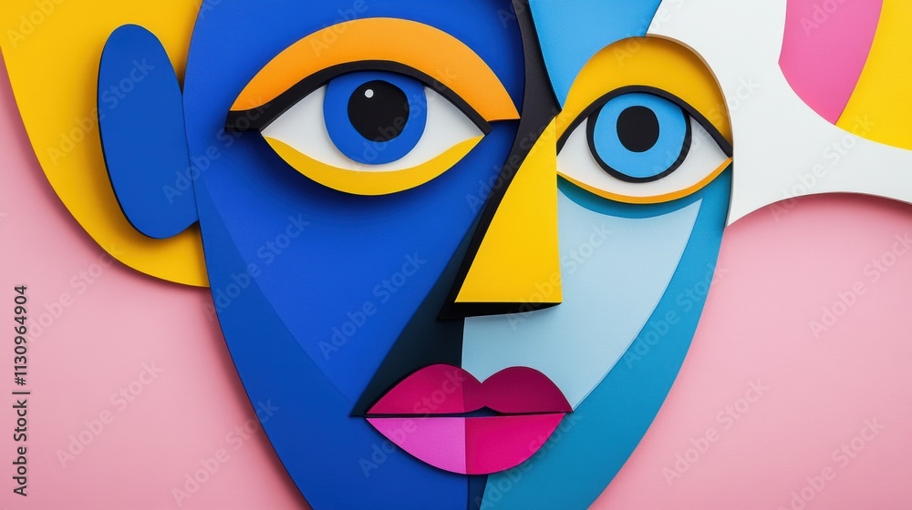 Fototapeta premium Colorful Geometric Face Art with Bold Shapes and Vibrant Colors