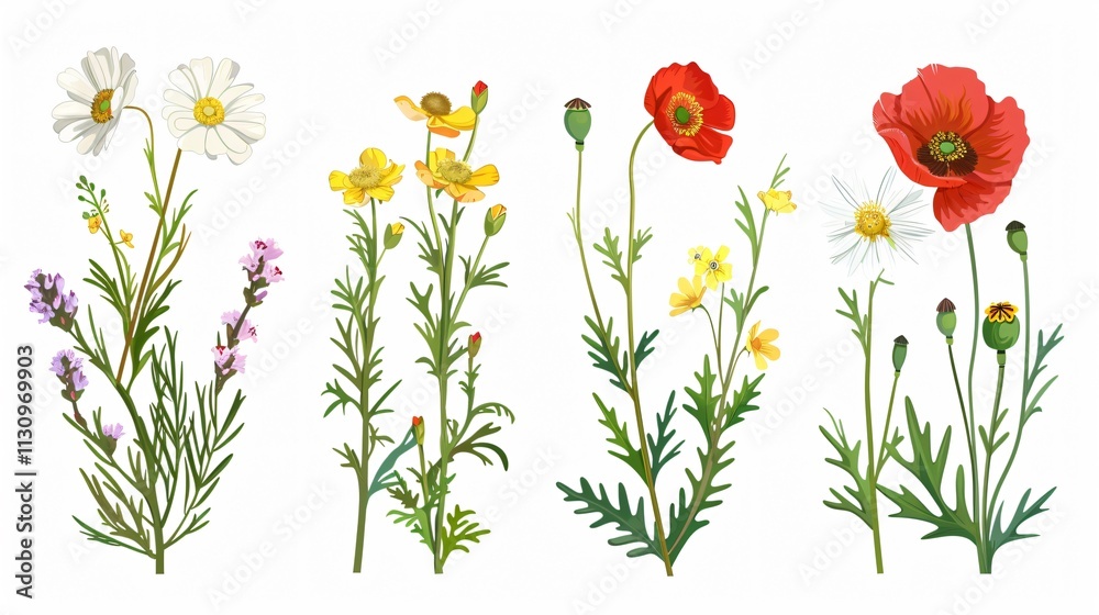 Fototapeta premium Exquisite Wildflowers Featuring a Blend of Fragile and Sturdy Characteristics