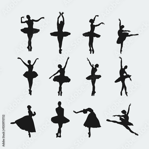 Ballerina Silhouettes Displaying Graceful Ballet Poses with Elegant Movements