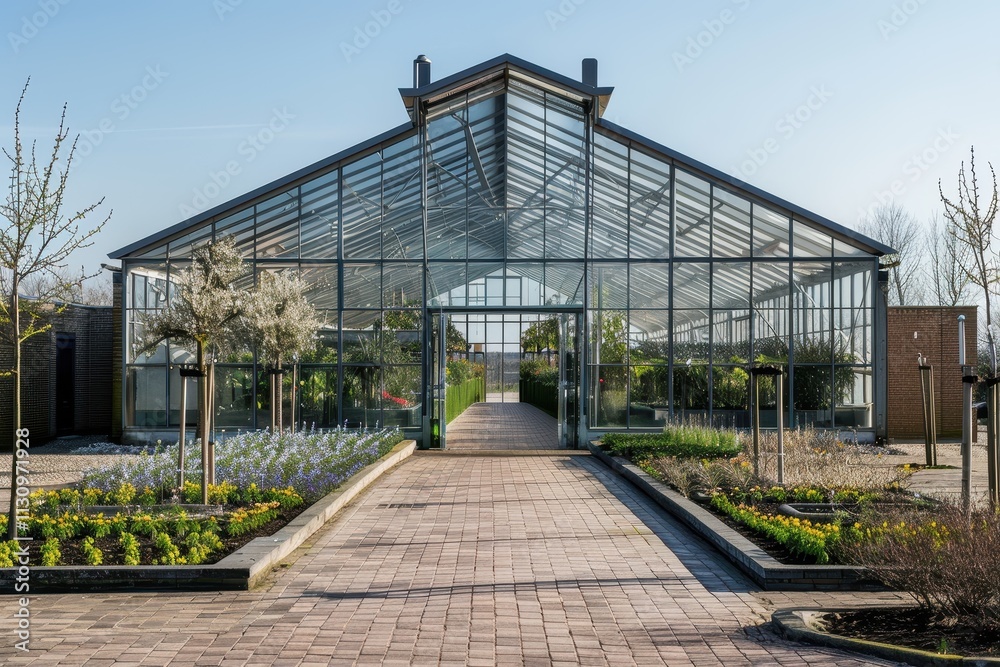 Naklejka premium New greenhouse in The Netherlands viewed from the front