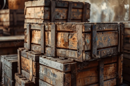 Old dynamite crates stacked in a vintage mine setting